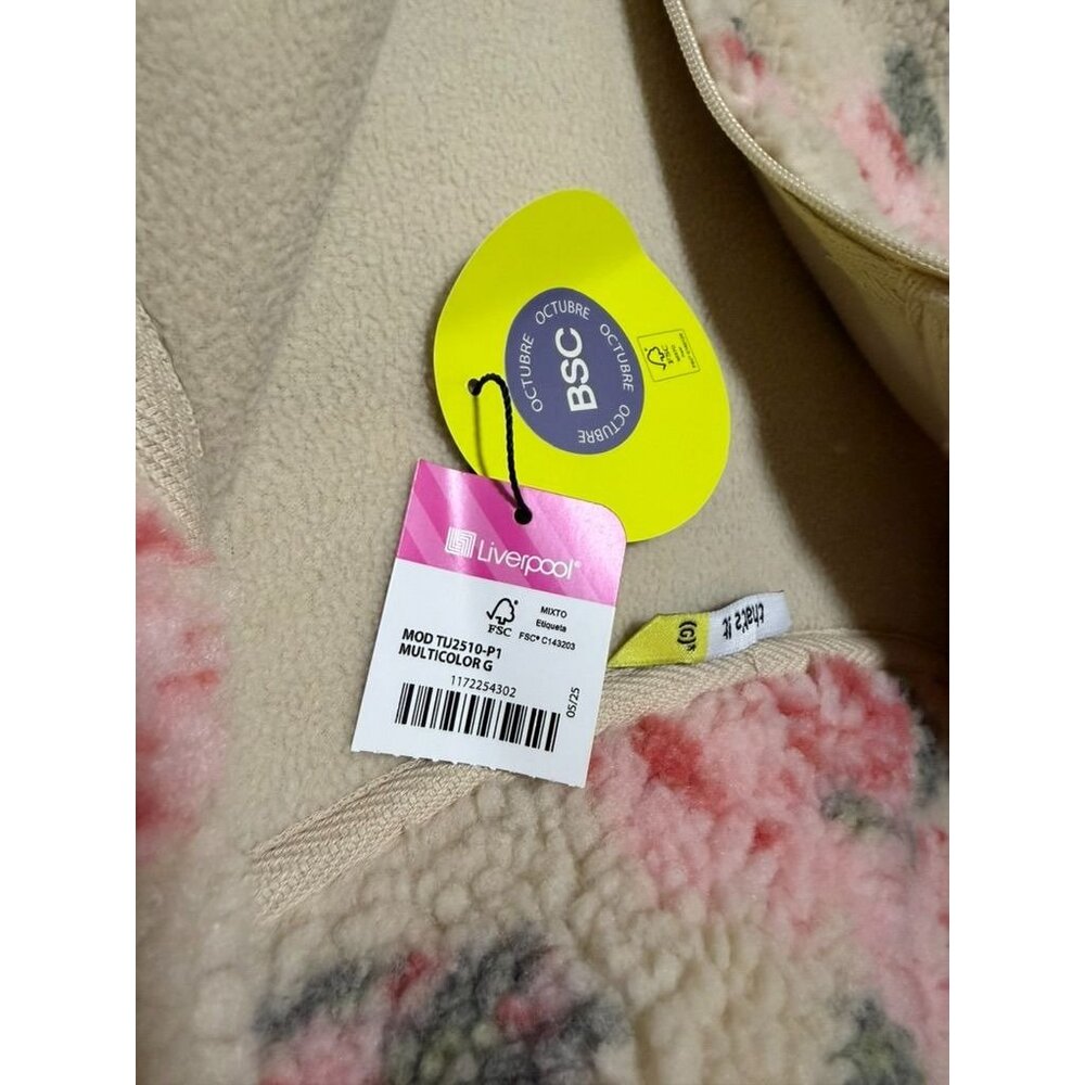 THAT'S IT Textured Fleece Jacket Womens Large Beige Floral Zip Up‎ NEW - Picture 5 of 5